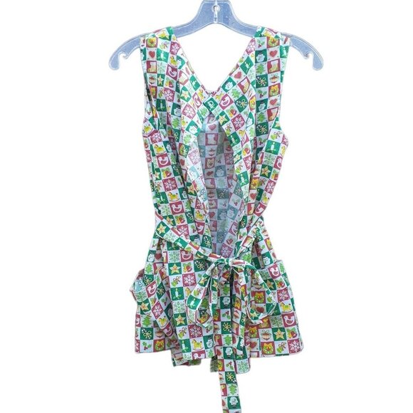VTG Christmas Print Apron with Pockets Tie Back One Size Average Teen Adult - Picture 4 of 6